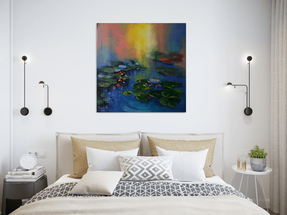 " Water Lilies " - 80 x 80cm Original Oil Painting