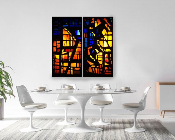Abstract mid century modern art M010 "Asia" - print on one canvas 50x100x4cm