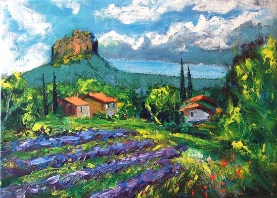 'LAVENDER FIELDS IN SAOU, DROME, FRANCE' - Acrylics Painting on Canvas