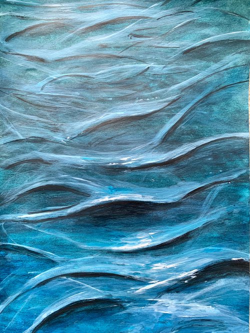 Water Seascape Painting for Home Decor, Blue Impressions Wall Art Decor, Artfinder Gift Ideas by Kumi Muttu