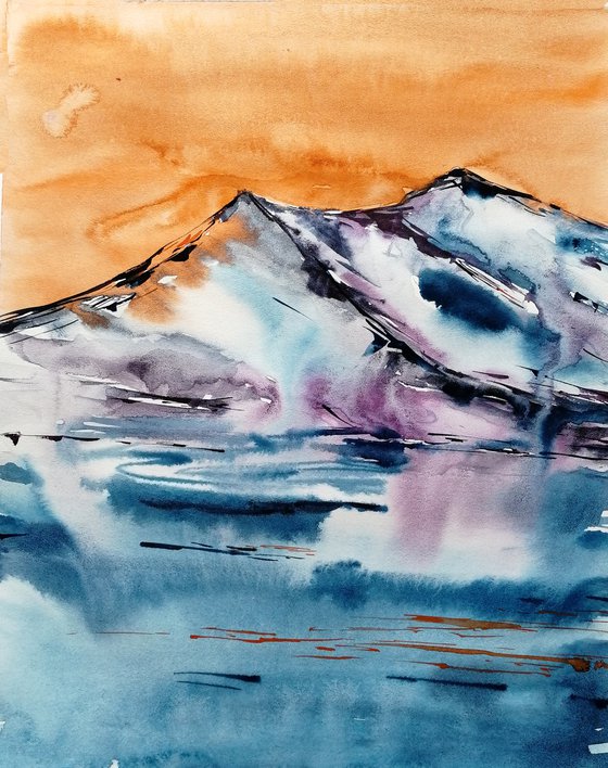 Sunset moutain painting