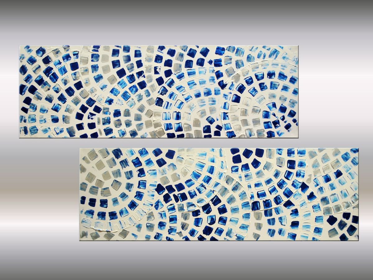 Blue Mosaique - abstract acrylic painting canvas art wall art white silver blue ready to h... by Edelgard Schroer