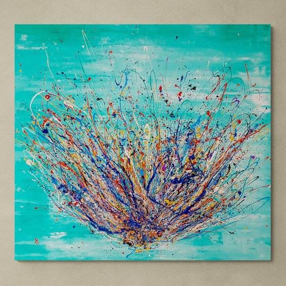 Ogino (H)140x(W)151 cm. Colorful Splash Abstract Painting