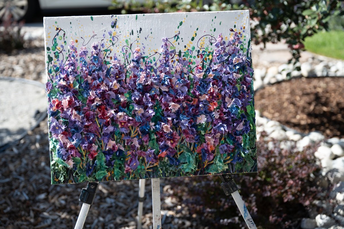 Impressionistic Botanical Painting By Lena Owens, 20 X 16", Plum Blossom Meadow, Original Artwork