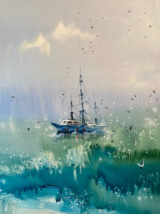 Sold Watercolor “The freshness of the sea” gift for him