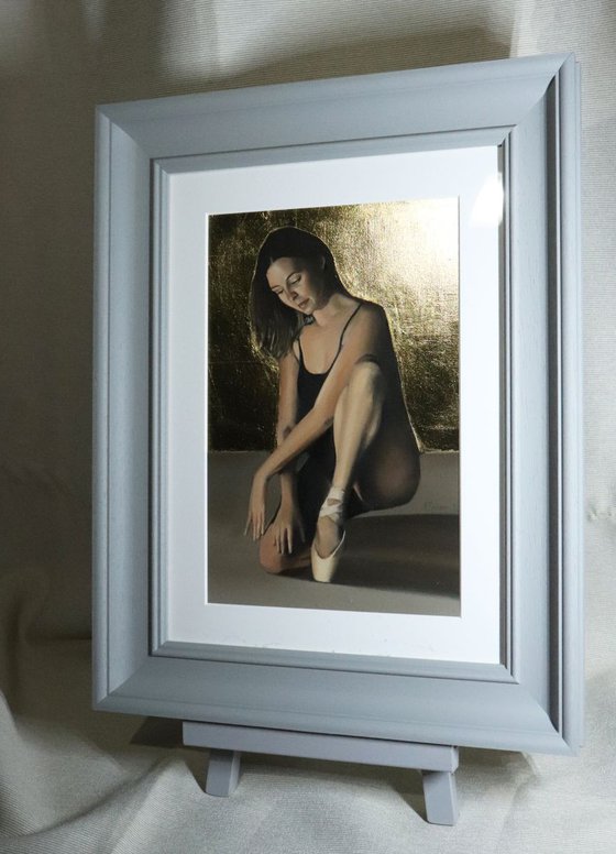Portrait of a Dancer, 24K Gold Leaf Background, Ballet Painting, Ballerina, Framed Dancer Painting