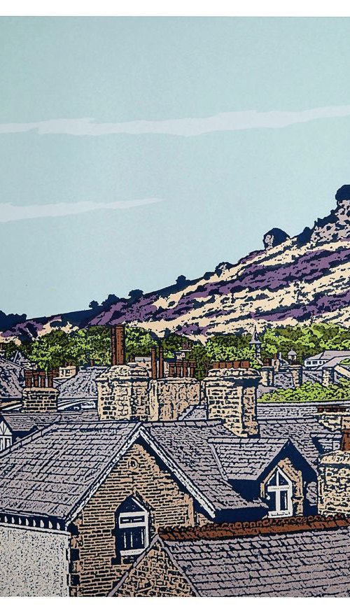 Ilkley rooftops to Cow and Calf   - ( Lavender) by Talia Russell