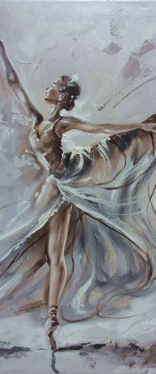 " CAN FLY ... "- ballerina liGHt  ORIGINAL OIL PAINTING, GIFT, PALETTE KNIFE by Monika Luniak