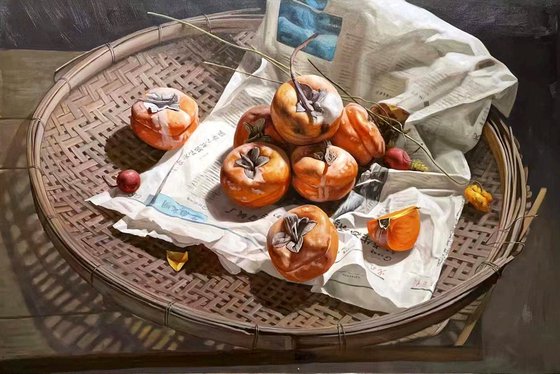 Still life:Persimmons in the bamboo basket t181