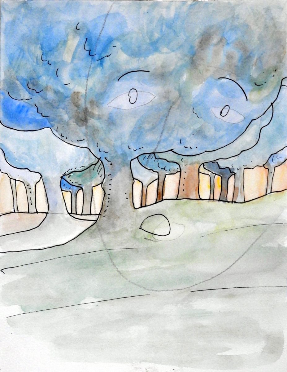 Illustrative Landscape Drawing By Paolo Beneforti, 7 X 9", Missing Body, Original Artwork