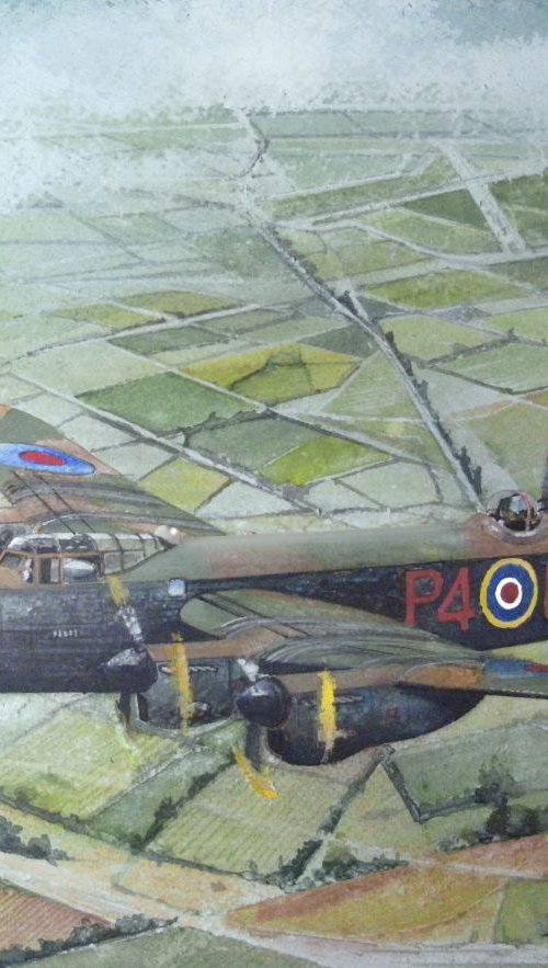 SOLD A 153 Squadron Lancaster by John Lowerson