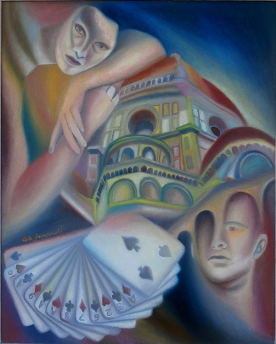 Surrealistic Portrait Oil Painting By Paola Imposimato, 39 X 46", The Intrigue Of Time, Original Artwork