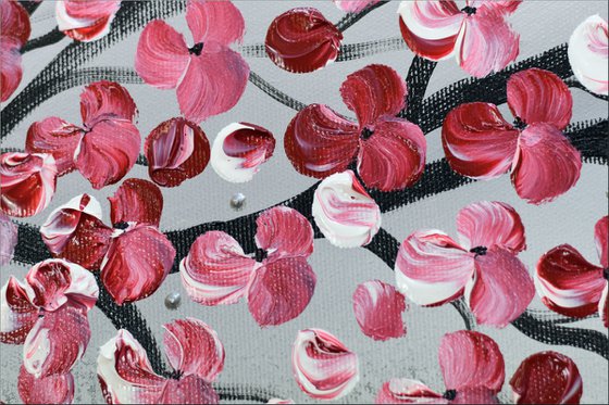 Spring Blossoms -  acrylic abstract painting, cherry blossoms, nature painting, framed canvas wall art