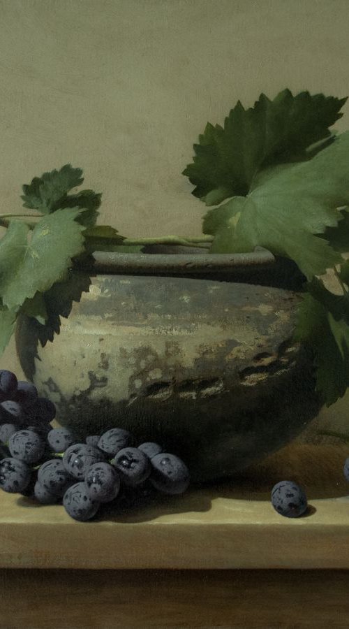 "Red wine in process"  oil on canvas(linen), 18 x 24 inch, 2017 original still life by Davit Davtyan