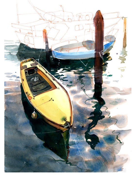 Yellow Boat in Chiogga Venice Italy