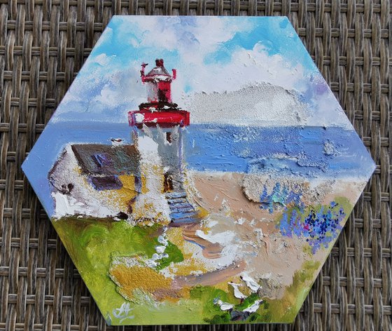 Sea original art, Lighthouse painting, Seascape painting