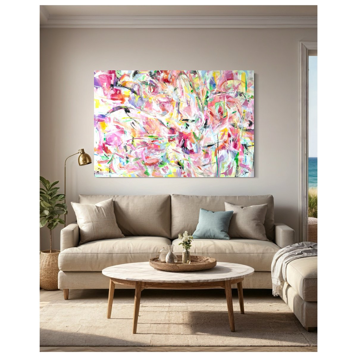 Expressive Abstract Acrylic Painting By Maria Esmar, 59 X 39", Keeper Of The Flame, Original Artwork