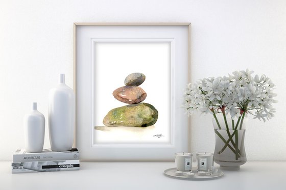 Meditation Stones 10 - Minimalist Water Media Painting by Kathy Morton Stanion