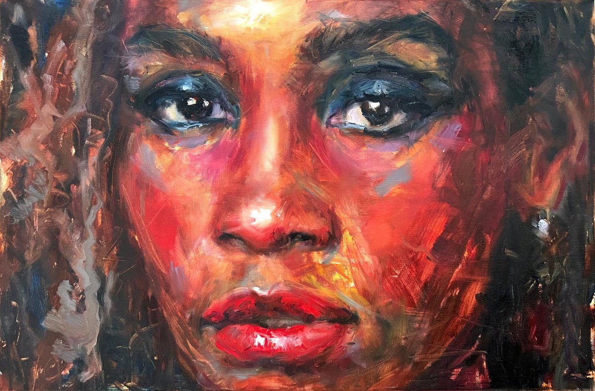 Expressive Portrait Oil Painting By Liubou Sas, 24 X 16", Whitney, Original Artwork