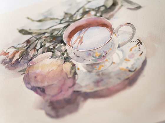 Tea with peonies