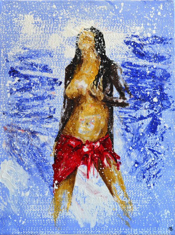 Erotic Blue - Original Modern Portrait Art Painting on Canvas Ready To Hang