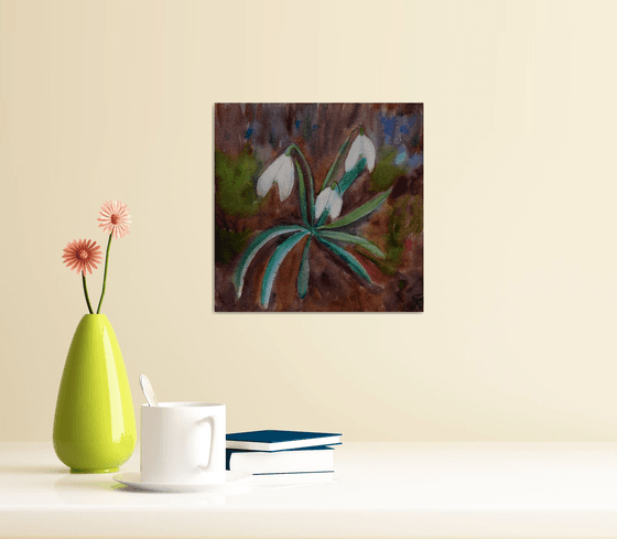 Snowdrops watercolor painting, flower wall art, floral gift for her