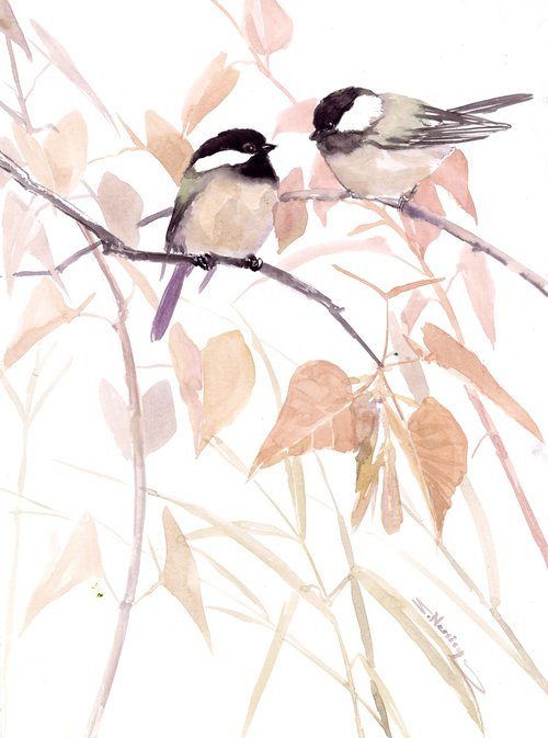 Chickadee Birds in the Fall by Suren Nersisyan