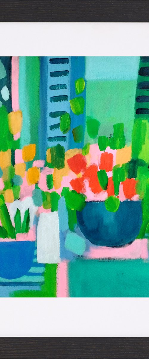 Interior with Red Flowers II - Reserved for Celia by Jan Rippingham
