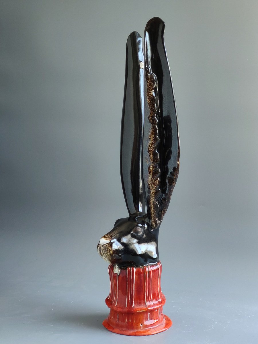 Expressive Animal Clay Sculpture By Nadiia Otriazha Fedir Bushmanov, 10 X 22", Balance, Original Artwork