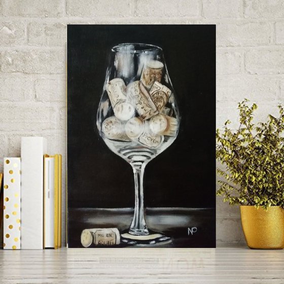 After party, glass, small, still life, original oil painting