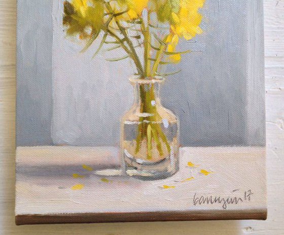 Yellow Rapeseed Flower Life Oil Painting on Canvas Board
