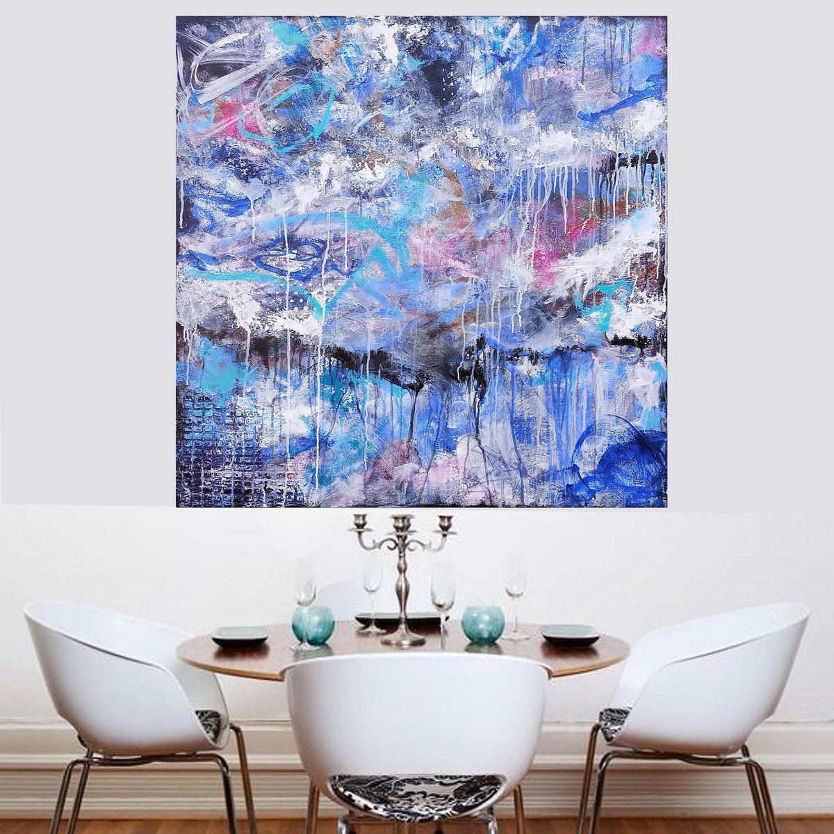 Organic Abstract Acrylic Painting By Susan Wooler, 35 X 35", Beyond The Clouds, Original Artwork