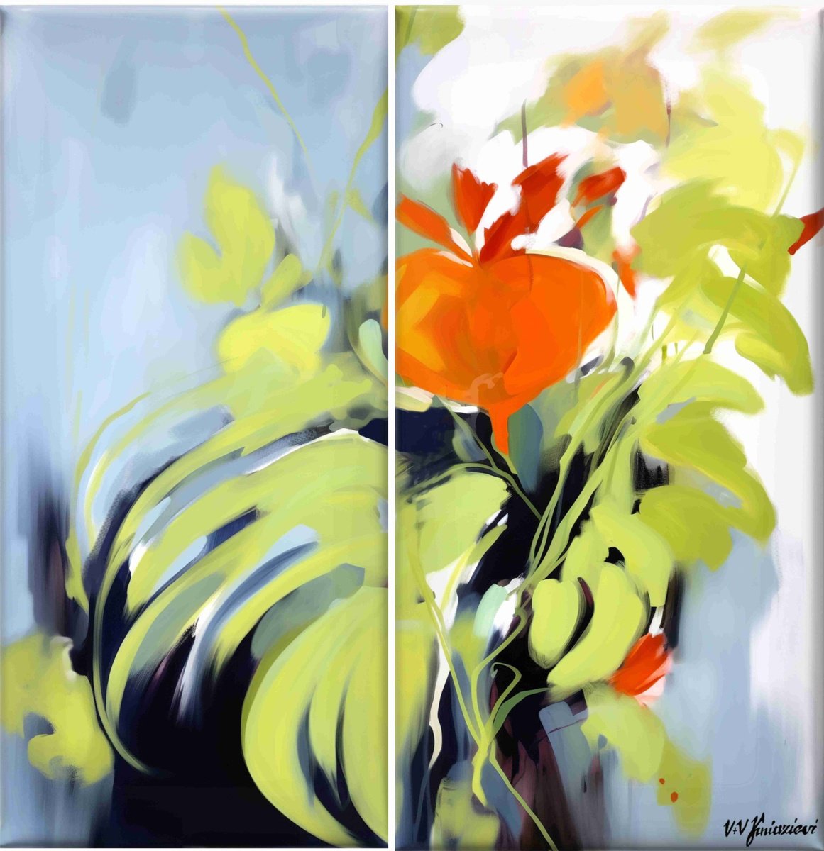 Abstract Borscht #1 Diptych By V+V Kniazievi, 39 X 39, Artwork For Sale On Artfinder