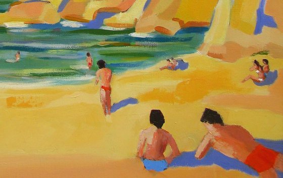 Bathers in Mediterranean cove