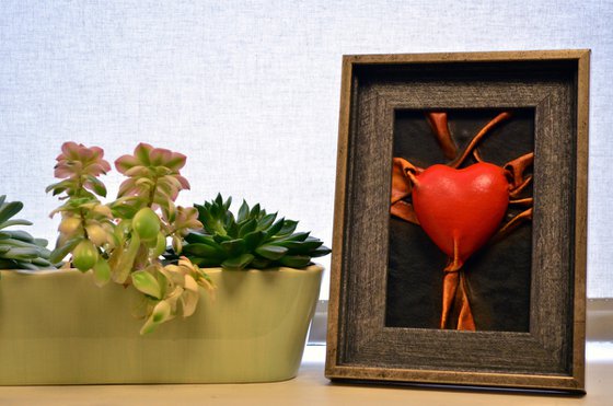 Lovers Heart 29 - Original Framed Leather Sculpture Painting Perfect for Gift