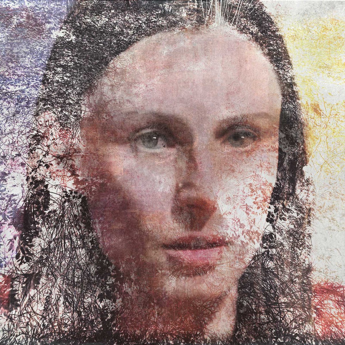 Impressionistic Portrait Acrylic Painting By Dario Moschetta, 28 X 28, Portrait 610.2021, Original Artwork