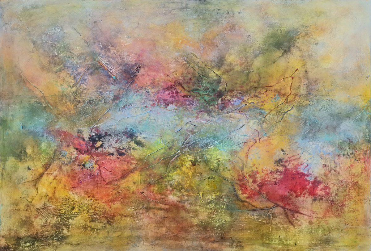 Organic Abstract Acrylic Painting By Doris Duschelbauer, 51 X 35, Flash, Original Artwork