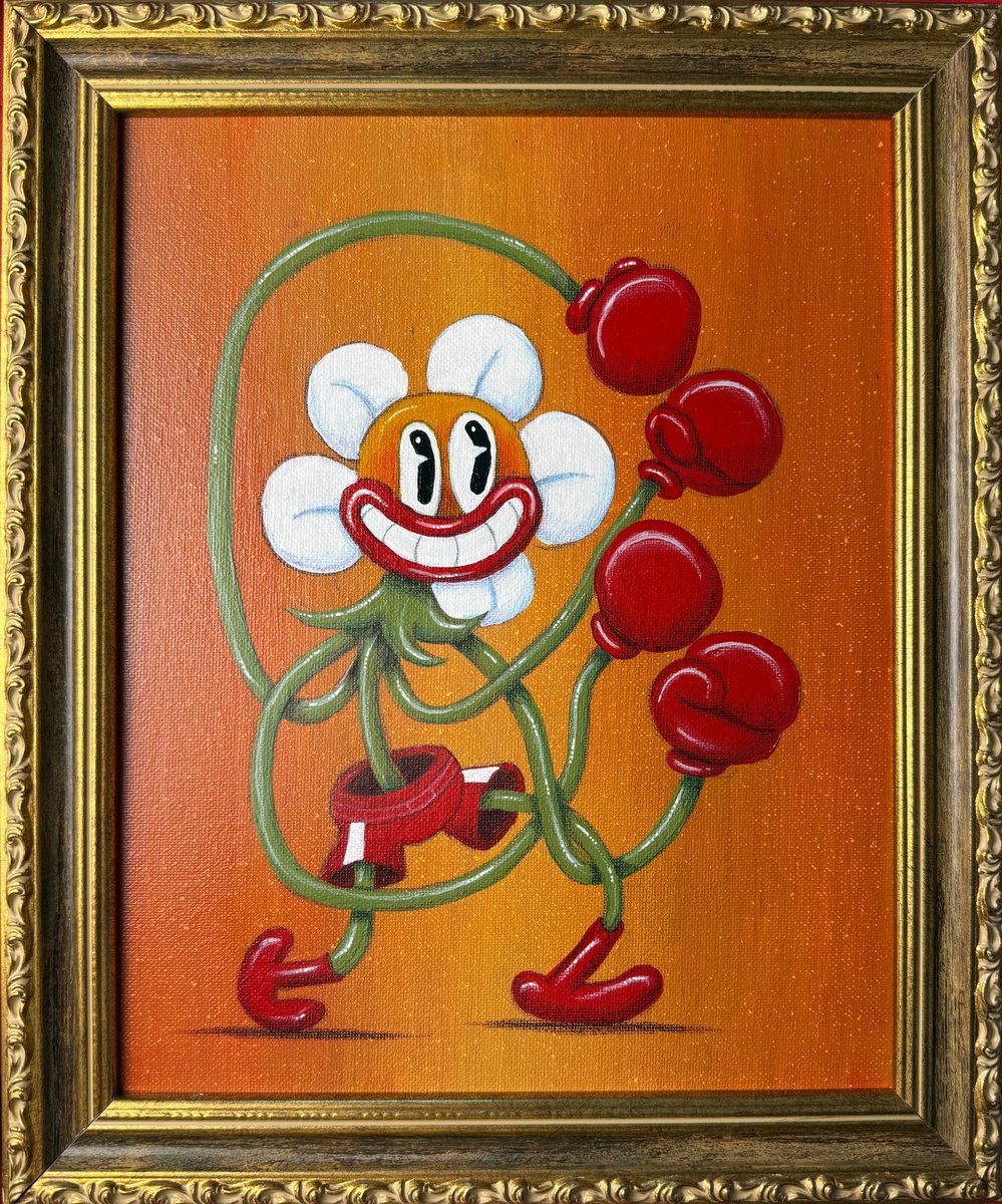 Cartoon Acrylic Painting , 886 - Boxing Daisy By Paolo Andrea Deandrea, 11 X 14, Artwork For Sale On Artfinder