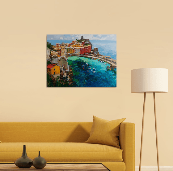 Vernazza Cinque Terre iItaly - Original impasto landscape painting textured Oil painting Italy wall art