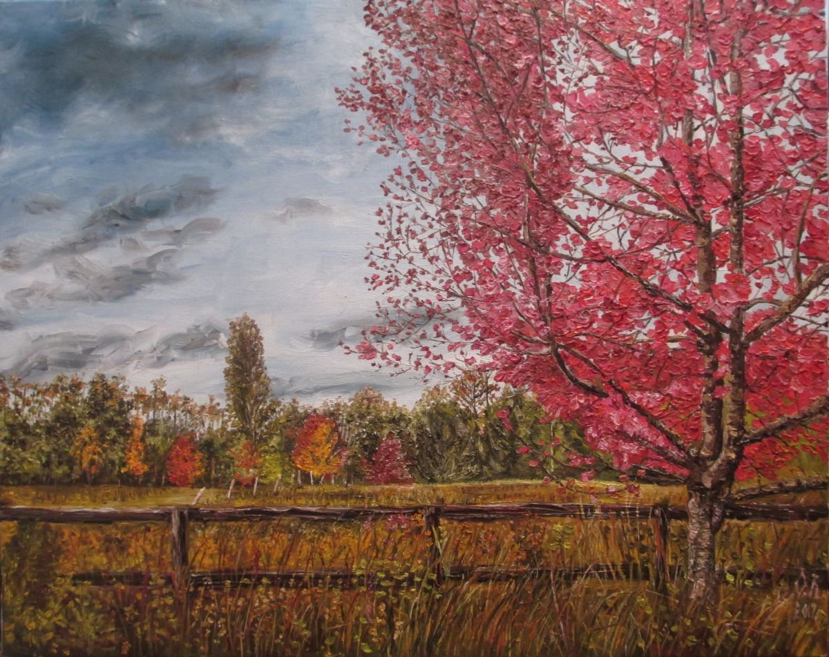 Impressionistic Landscape Oil Painting By Olga Knezevic, 20 X 16", Before The Rain, Original Artwork