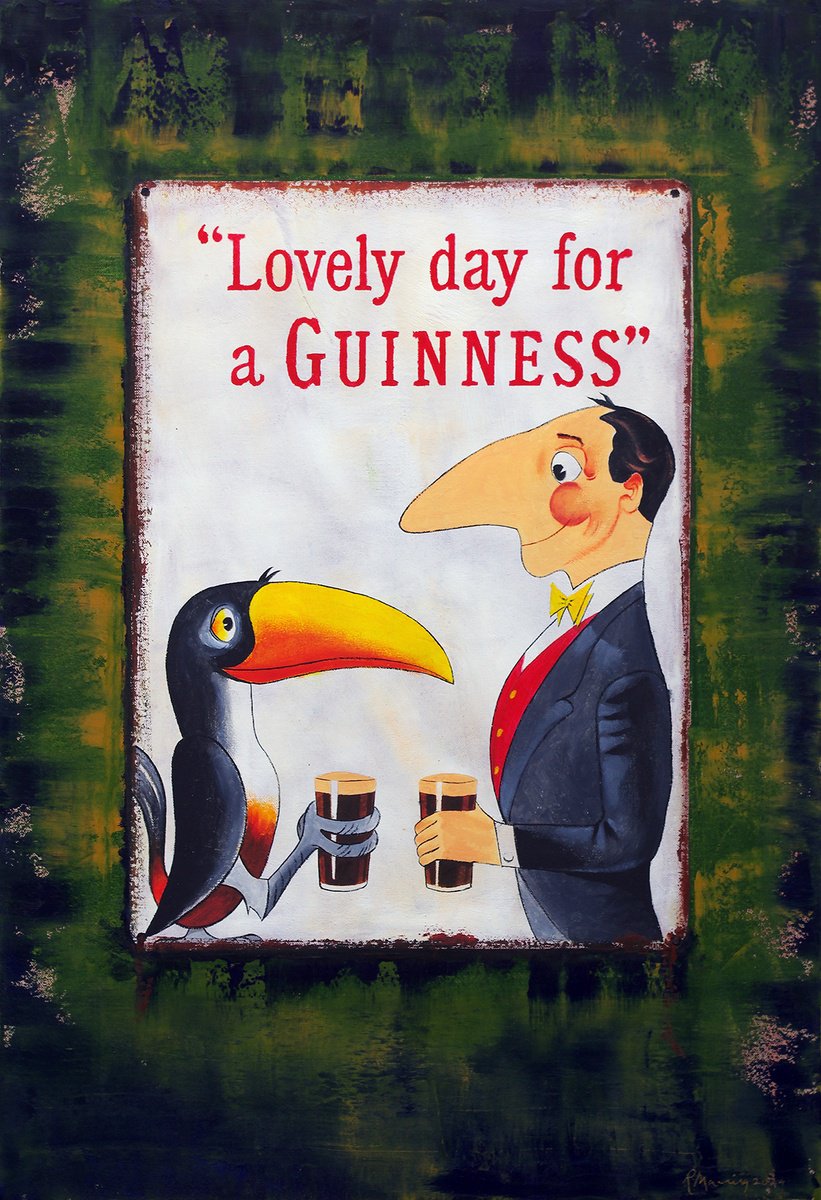 Abstract Oil Painting By Richard Manning, 20 X 30", Guinness Metal Sign, Original Artwork