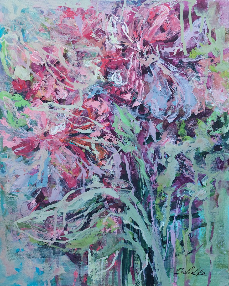 Abstract Botanical Acrylic Painting By Katia Solodka, 16 X 20", Summer Vibes 3, Original Artwork