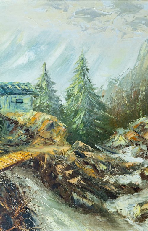 Forest hut (60x90cm, oil painting, ready to hang) by Rafik Qeshishyan