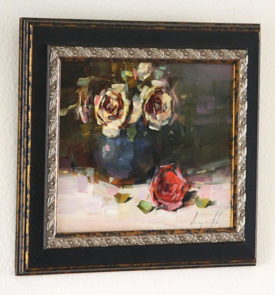 Vase of Roses Original Framed Painting Ready to hang