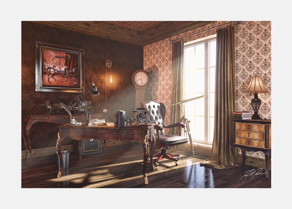 Surrealistic Cityscapes Giclee Print By Tony Fowler, 35 X 25", Solitary Chamber, Original Artwork