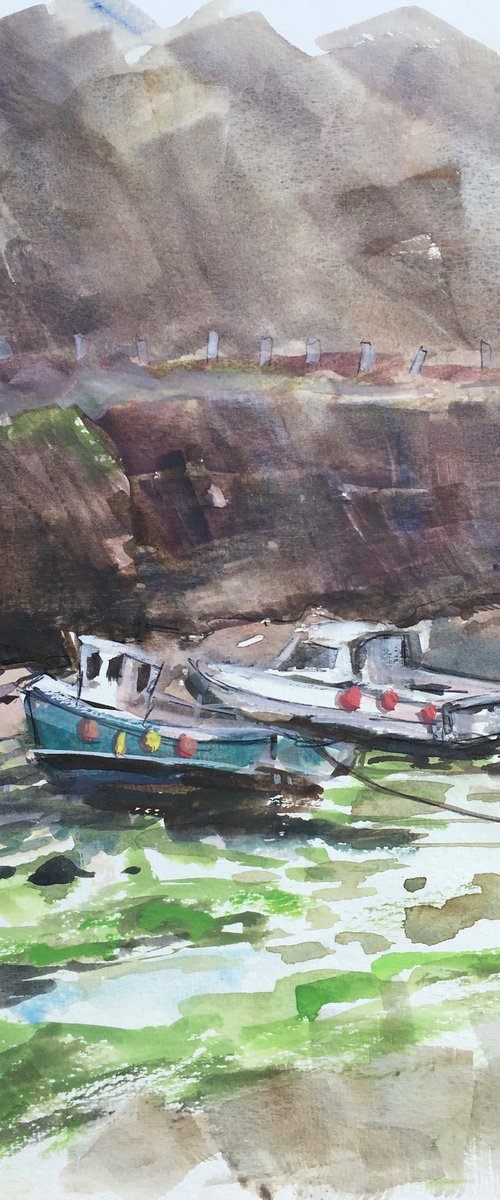 Boats in Boscastle harbour, Cornwall by Louise Gillard
