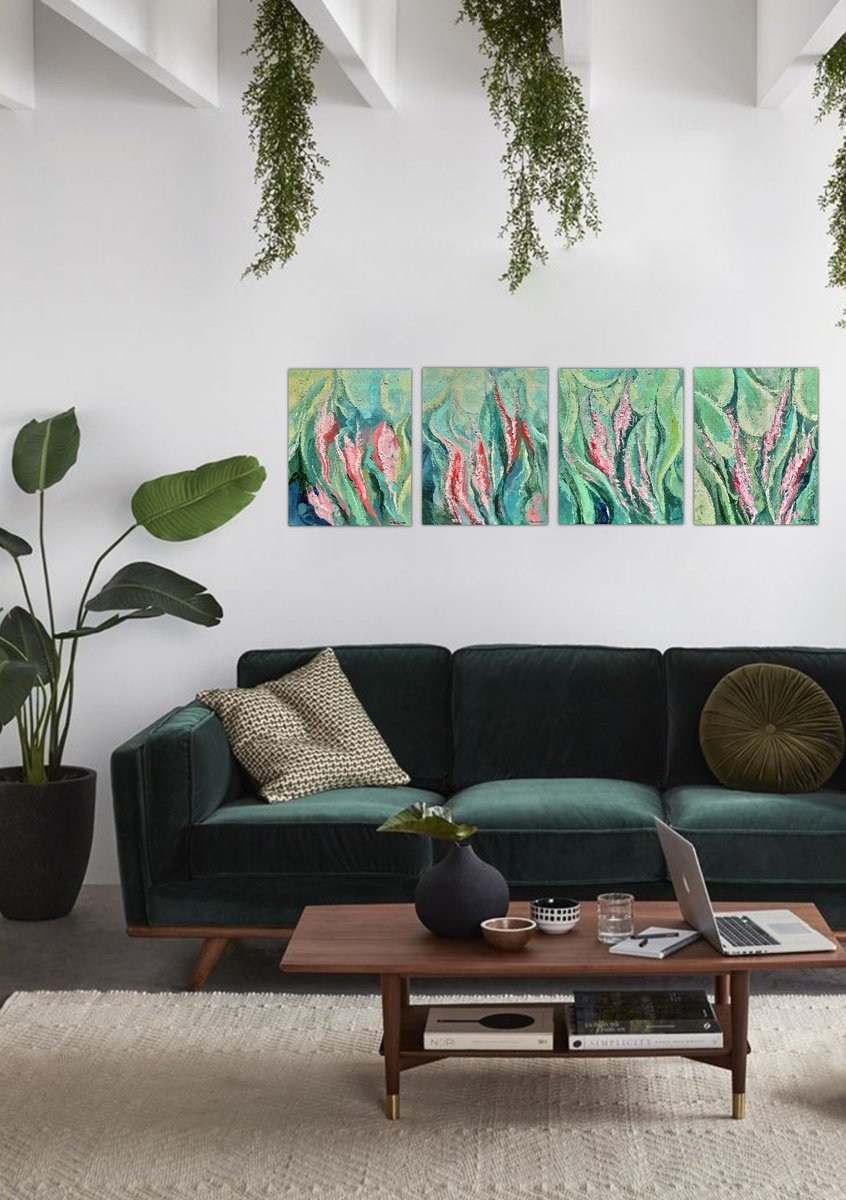 Abstract Botanical Oil Painting By Tigran Mamikonyan, 63 X 20", Spring 50X160Cm, Original Artwork