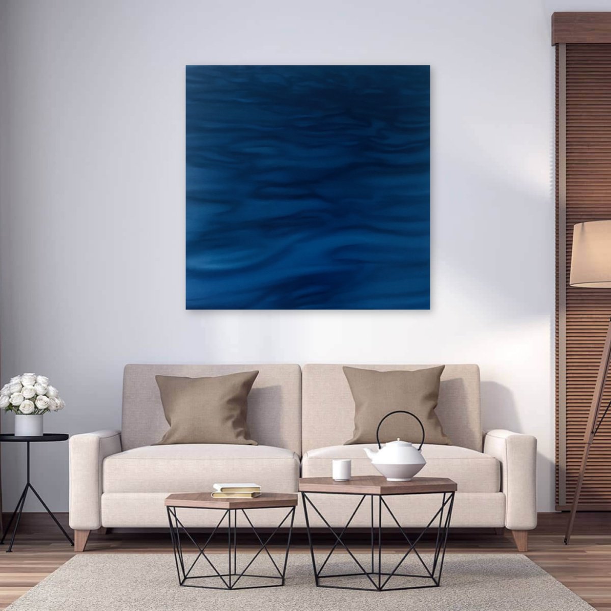 Impressionistic Landscape Oil Painting By Nataliia Krykun, 39 X 39", Deep Blue Waves, Original Artwork