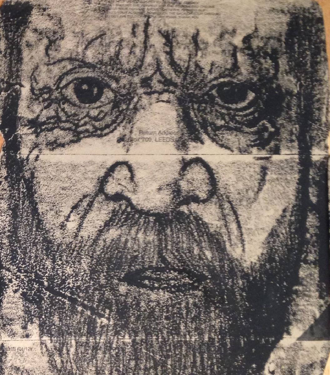 Bearded man monoprint by Habib Hajallie