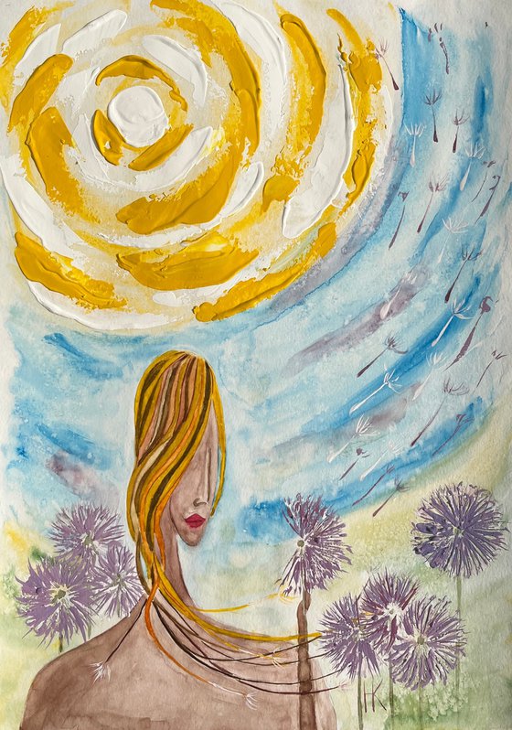 Faceless Woman Portrait original painting " Flying Summer"